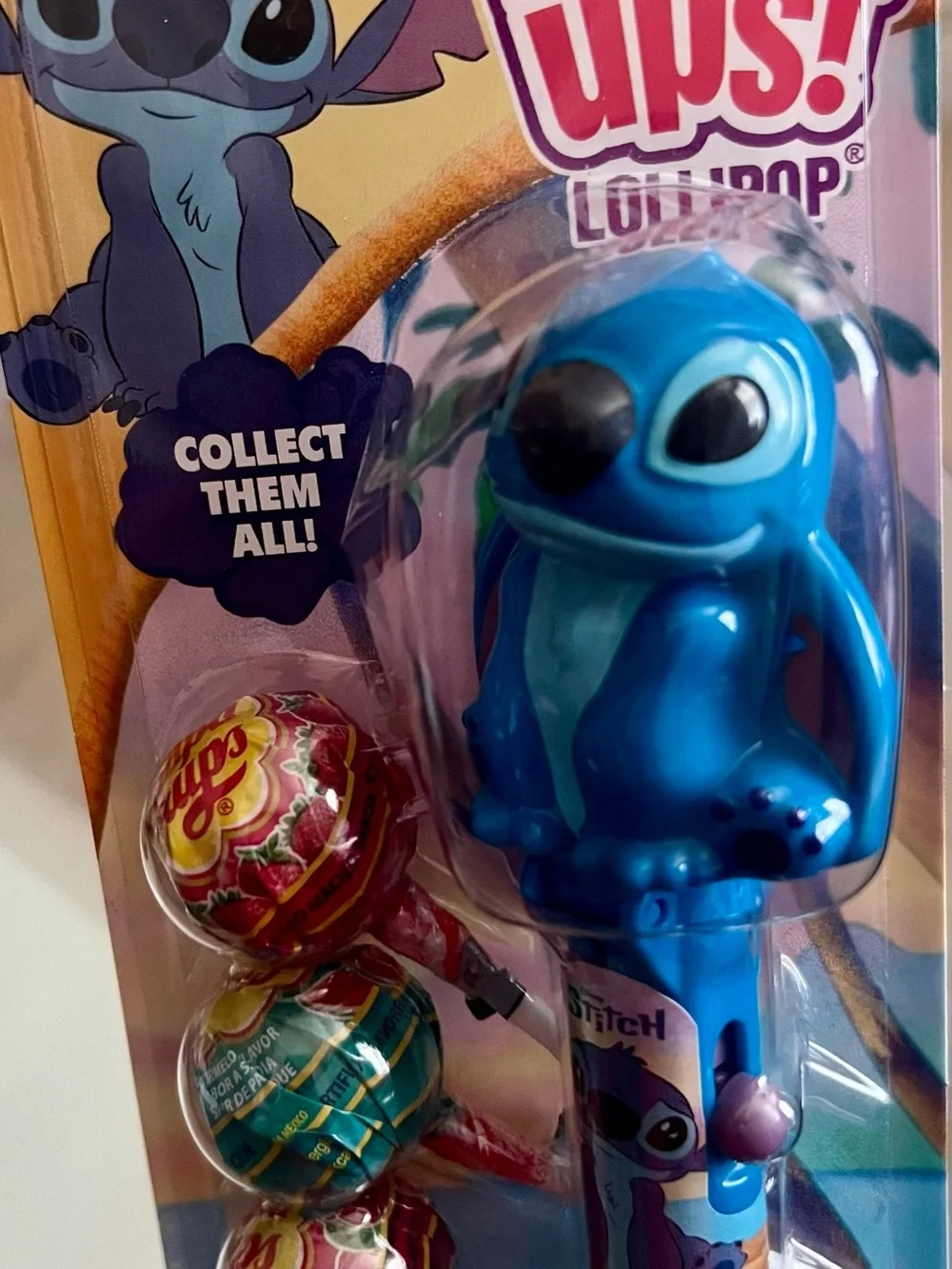 Disney Stitch Blue Character Lollipop Holder with Multicolored Lollipops